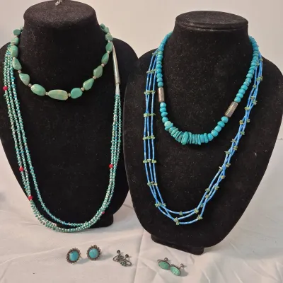 Lot of Vintage Turquoise 925 Necklaces - Screw on Earrings 