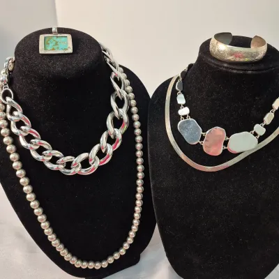 925 Lot - No Marks Tested by Jeweler - Southwestern Sterling Hook and Eye Necklace 241g with Stones
