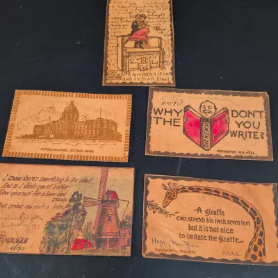 5 Vintage Leather Postcards - Postmarked 1906 