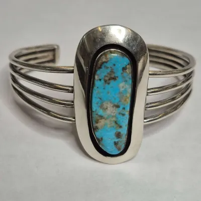 Sterling Navajo Native American Multiwire & Split Shank Turquoise Cuff Braclet Signed Tw