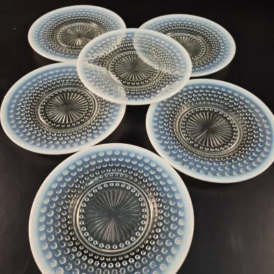 6 8.5-inch Fenton Opalescent Hobnail Plates  