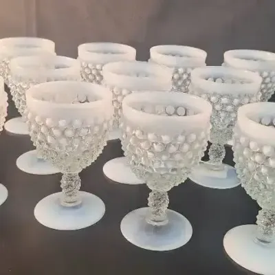 12 Pretty Fenton Opalescent Hobanil Water Glasses 