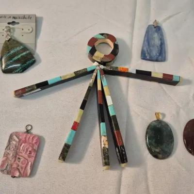 American Indian Santo Domingo Pueblo Necklace - Azurite in Malachite and Pendants 