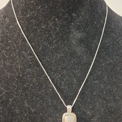 14K/925 Diamond Necklace -17 inch - 8g - Verified by Jeweler 