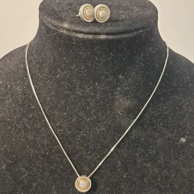 Diamond Necklace and Earrings 925/14K - 8g - Verified by Jeweler 