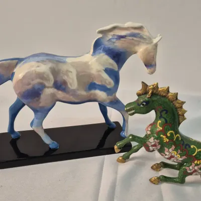Chinese Dynasty Bronze Cloisonne Gilded Horse Statue - The Trail of Painted Ponies #514