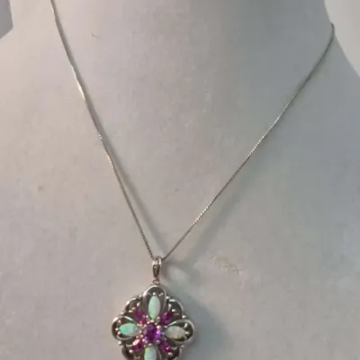 Pink Ethiopia/Opal Sterling Necklace - A/0- Tester Verified by Jeweler - 7g with Stones