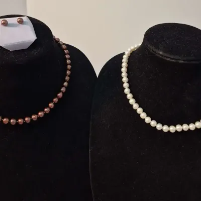14K Chocolate Brown Pearl Strand with 14k Post Earrings -  
Cream White Cultured Pearls Strand
