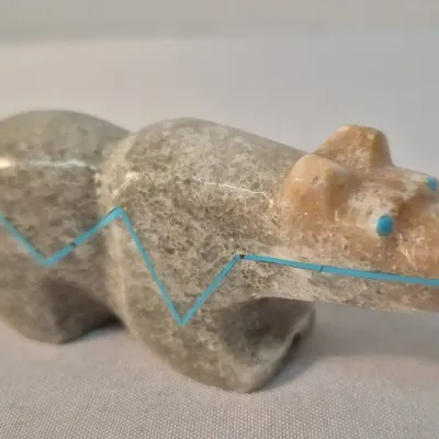 Zuni Bear Fetish Marble and Turquoise by Rodney Laiwakete