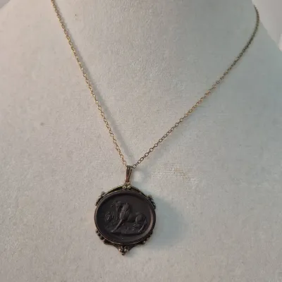 Gold Plated Sterling Silver Wedgewood Stubbs Frightened Black Basalt Japer Camano Pendant