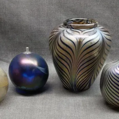 Art Glass Vase & Candle Holders 