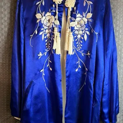 Blue Embroidered Silk Top 