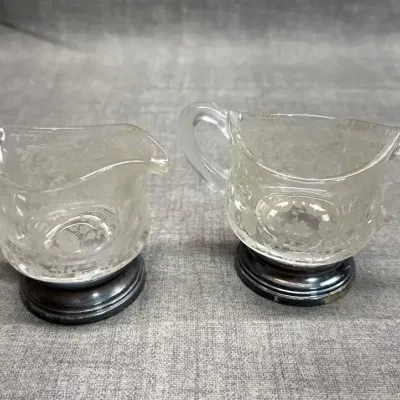 Cambridge Glass Sugar & Creamer With Sterling Base