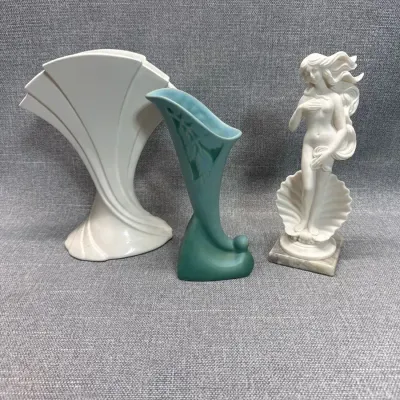 Birth Of Aphrodite Statute, Roseville Vase, And Art Deco Fan Vase