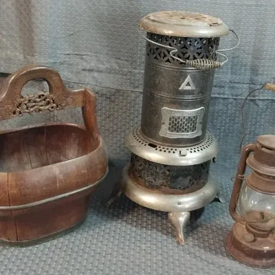 Perfection Smokeless Oil Heater, Lantern, & Water Bucket