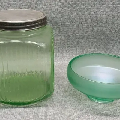 Vasoline Glass Storage Jar and Vasoline Bowl