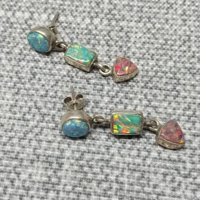 Sterling & Opal Dangle Earrings 