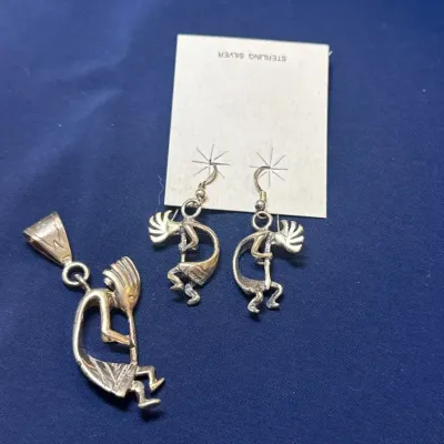 Sterling Kokopelli Pendant And Earrings 
