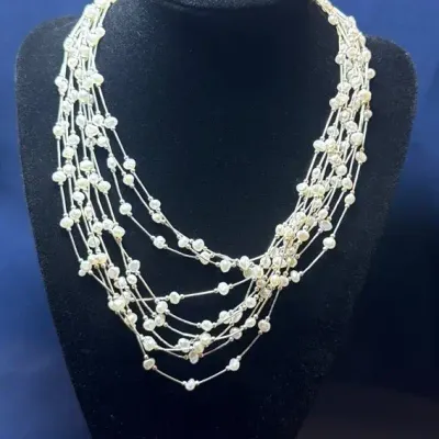 Sterling & Pearl 10 Strand Liquid Silver Necklace 