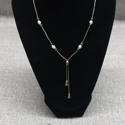 Sterling Malachite & Pearl Necklace And Earring Set 