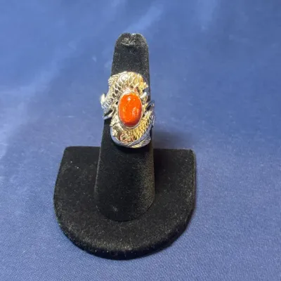 Sterling & Coral Koi Fish Ring Size 6.75