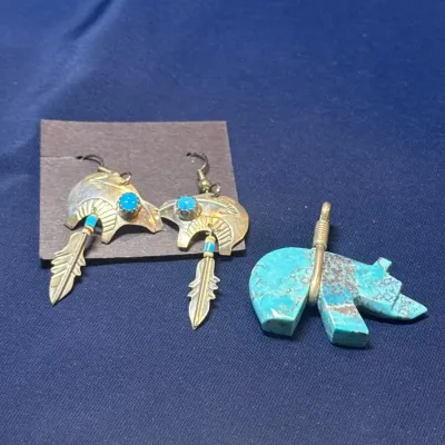 Turquoise Spirit Bear Pendant & Earrings 