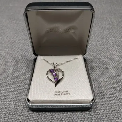 Sterling Chain & Heart Pendant With Amethyst 