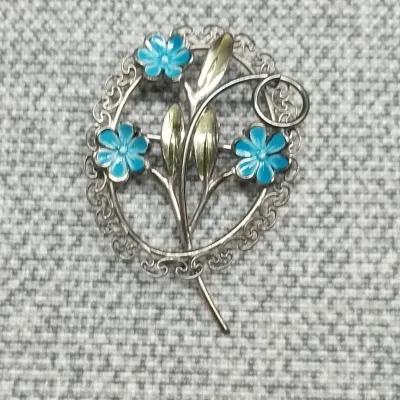 Beau Sterling & Enamel Flower Brooch