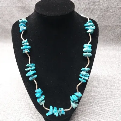 Turquoise Nugget Bar Bead Necklace 