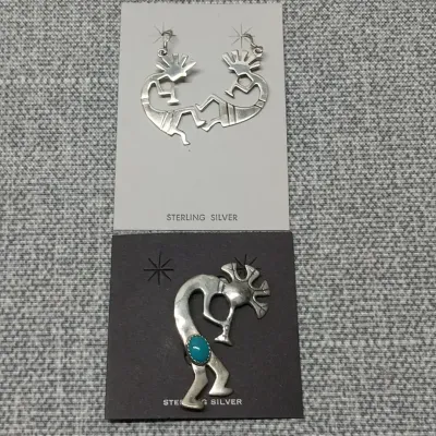 Sterling Kokopelli Brooch & Earrings 