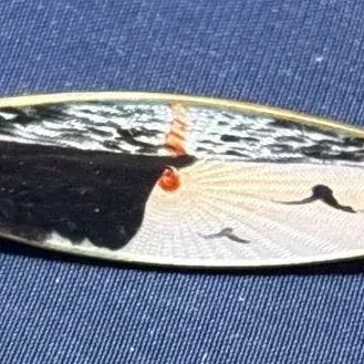 Guilloche Enamel Oval Brooch Sterling 