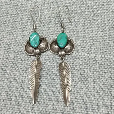 Sterling & Turquoise Feather Earrings 