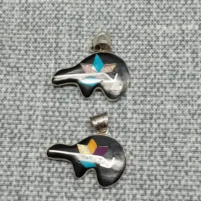 Sterling & Inlaid Stone Spirit Bear Pendants 