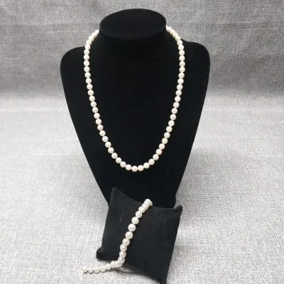 Pearl Necklace & Bracelet Set With 14k Clasps