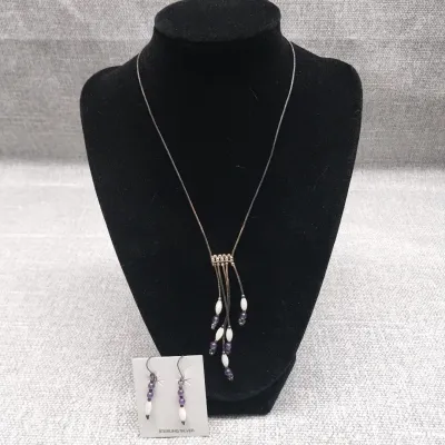 Sterling & Amethyst Necklace & Earrings 
