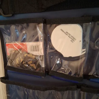 HANGING SCRAPBOOK ORGANIZER FILLED WITH SUPPLIES