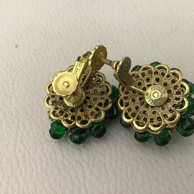 Miriam Haskell Green Glass Earrings. Up cycle Or repair