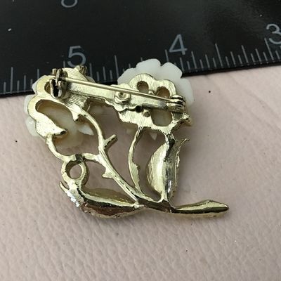 Celluloid Carved Cream Enamel Vintage Brooch