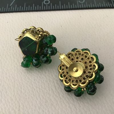 Miriam Haskell Green Glass Earrings. Up cycle Or repair