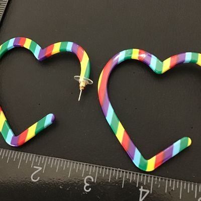 Large rainbow acrylic heart statement earrings