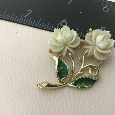 Celluloid Carved Cream Enamel Vintage Brooch