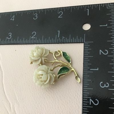Celluloid Carved Cream Enamel Vintage Brooch