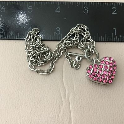 Pink Heart Rhinestone Toggle Necklace