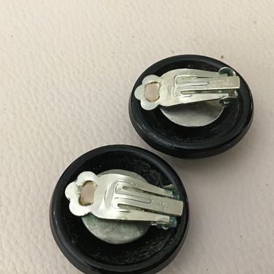 Western Germany Faceted Black Glass Clip on Earrings