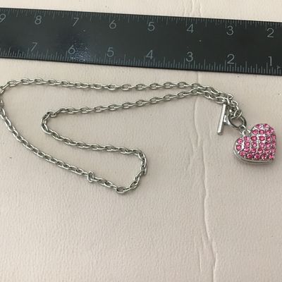 Pink Heart Rhinestone Toggle Necklace