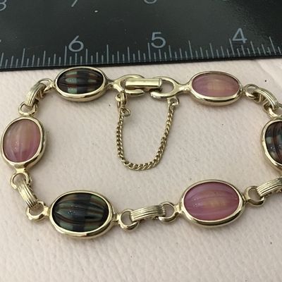 Sarah Coventry Vintage Multi color striped Rainbow Cabachon Bracelet