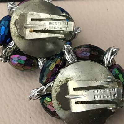 Western Germany Glass And Faux Pearl Clip on Earrings