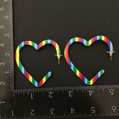 Large rainbow acrylic heart statement earrings