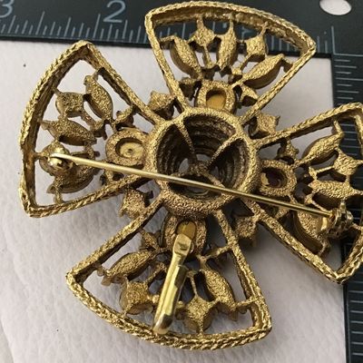 Absolutely Gorgeous Antique Vintage Jeweled Maltese Cross Brooch