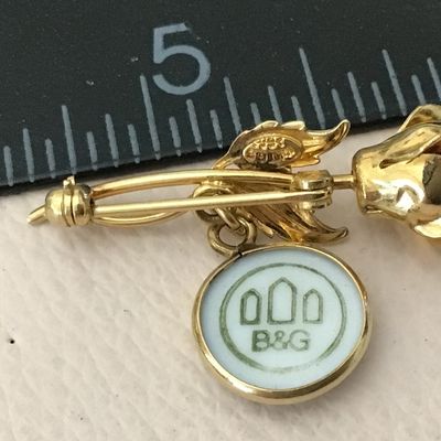 Bing and Grondahl Porcelain Gold Filled Denmark Vintage Pin